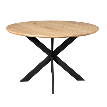 Dining table – Round shape, oak wood, steel frame – Ferris | Starfurn
