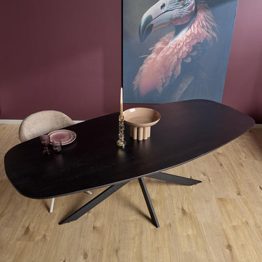 Dining Table - Oak Wood, Black Finish, Metal Frame, Danish Oval Shape – Ferris | Starfurn