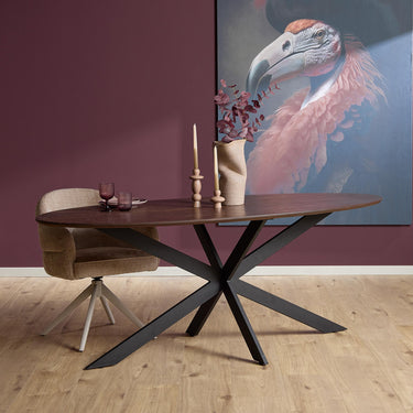 Dining table - Oak tabletop, metal frame, oval shape – Ferris | Starfurn