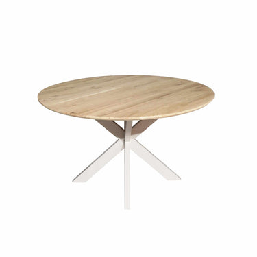 Dining Table – European Oak, Sand-colored Metal, Round Shape – Ferris | Starfurn
