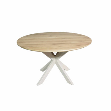 Dining Table – European Oak, Sand-colored Metal, Round Shape – Ferris | Starfurn
