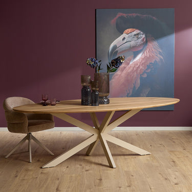 Dining Table – Oak Wood Material, Steel Frame, Oval Design – Ferris | Starfurn