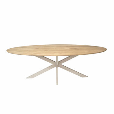 Dining Table – Oak Wood Material, Steel Frame, Oval Design – Ferris | Starfurn