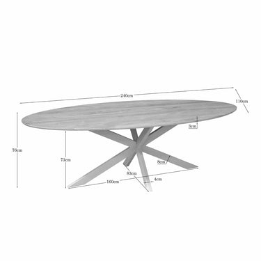Dining Table – Oak Wood Material, Steel Frame, Oval Design – Ferris | Starfurn