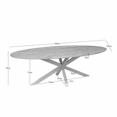 Dining Table – Oak Material, Steel Frame, Oval Design – Ferris | Starfurn