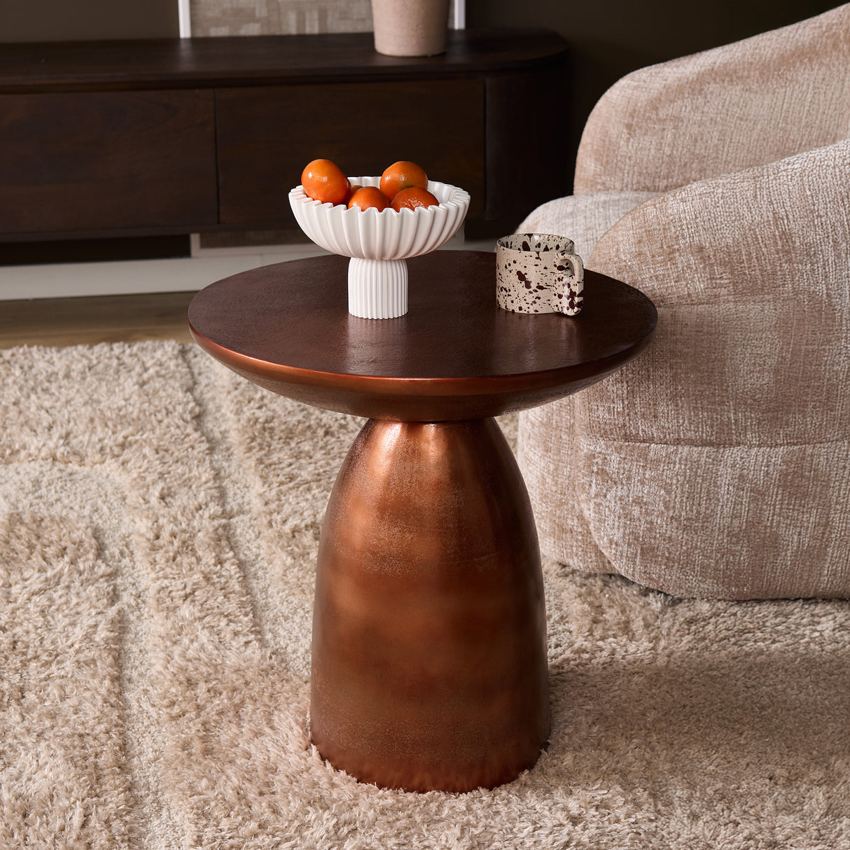 Side Table – Aluminum, Copper-Gold Finish, Modern Design – Jarah | Starfurn