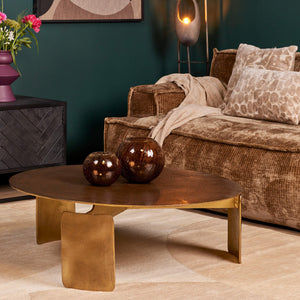Coffee Table – Round Shape, Aluminum Surface, Gold Finish – Darwin | Starfurn