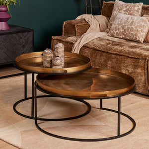 Coffee Table Set – Aluminum, Gold Finish, Black Frame – Puck | Starfurn