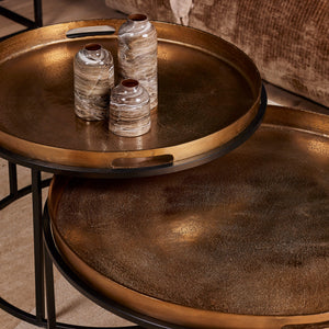 Coffee Table Set – Aluminum, Gold Finish, Black Frame – Puck | Starfurn