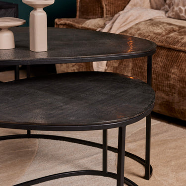 Couchtisch – Aluminium Tischplatten, Schwarzes Metallgestell, 2-teilig – Lana | Starfurn