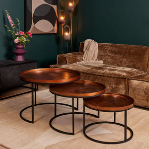 Coffee Table – Aluminum Surface, Copper Finish, Round Shape – Clive | Starfurn