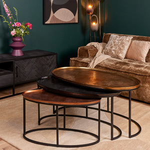 Coffee Table – Aluminum Tabletops, Iron Frame, Oval Design – Raley | Starfurn