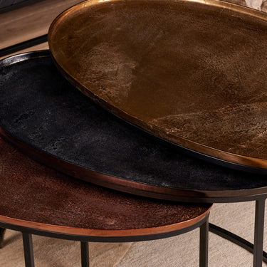 Coffee Table – Aluminum Tabletops, Iron Frame, Oval Design – Raley | Starfurn
