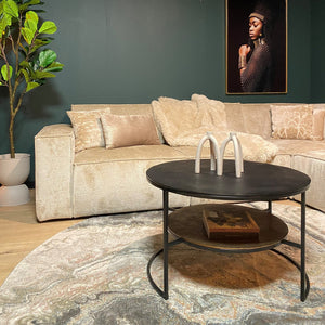 Couchtisch – Aluminium Platten, Schwarz/Gold Finish, Eisen Gestell – Lecia | Starfurn