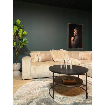 Couchtisch – Aluminium Platten, Schwarz/Gold Finish, Eisen Gestell – Lecia | Starfurn