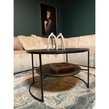 Couchtisch – Aluminium Platten, Schwarz/Gold Finish, Eisen Gestell – Lecia | Starfurn