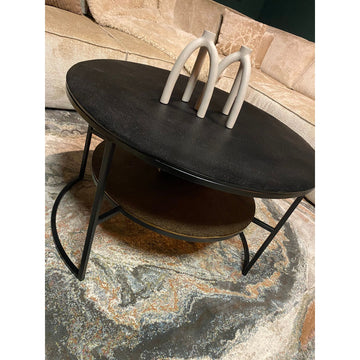 Couchtisch – Aluminium Platten, Schwarz/Gold Finish, Eisen Gestell – Lecia | Starfurn