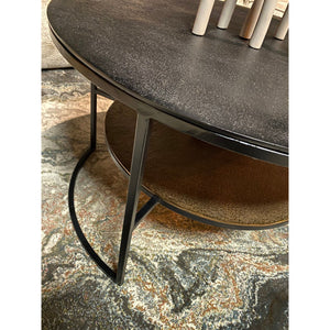 Couchtisch – Aluminium Platten, Schwarz/Gold Finish, Eisen Gestell – Lecia | Starfurn