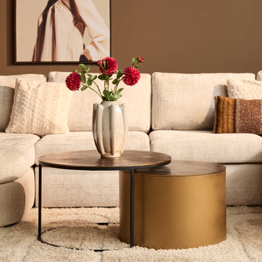 Couchtisch – Gold Aluminium, Runde Form, Zweier Set – Luna | Starfurn