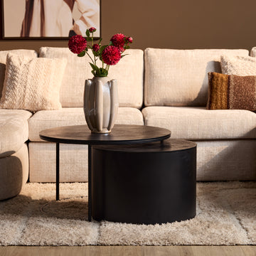 Couchtisch – Schwarz Aluminium, Runde Form, Zweier Set – Luna | Starfurn