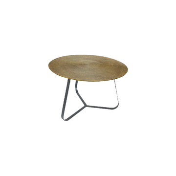Couchtisch - Runde Form, Antikgoldene Aluminiumplatte, Schwarzes Eisengestell, 60 cm – Kate | Starfurn