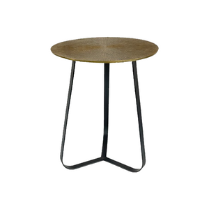 Couchtisch - Runde Form, Antikgoldene Aluminiumplatte, Schwarzes Eisengestell, 40 cm – Kate | Starfurn