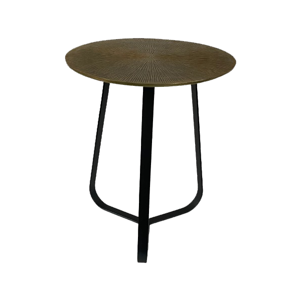 Couchtisch - Runde Form, Antikgoldene Aluminiumplatte, Schwarzes Eisengestell, 40 cm – Kate | Starfurn