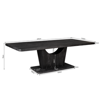 Esszimmertisch – Schwarzes Mangoholz, Robuste Konstruktion, Modernes Design 240 cm – Voco | Starfurn