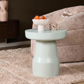 Beistelltisch - Mangoholz Grün, Runde Form, Trommel Design – Drum | Starfurn