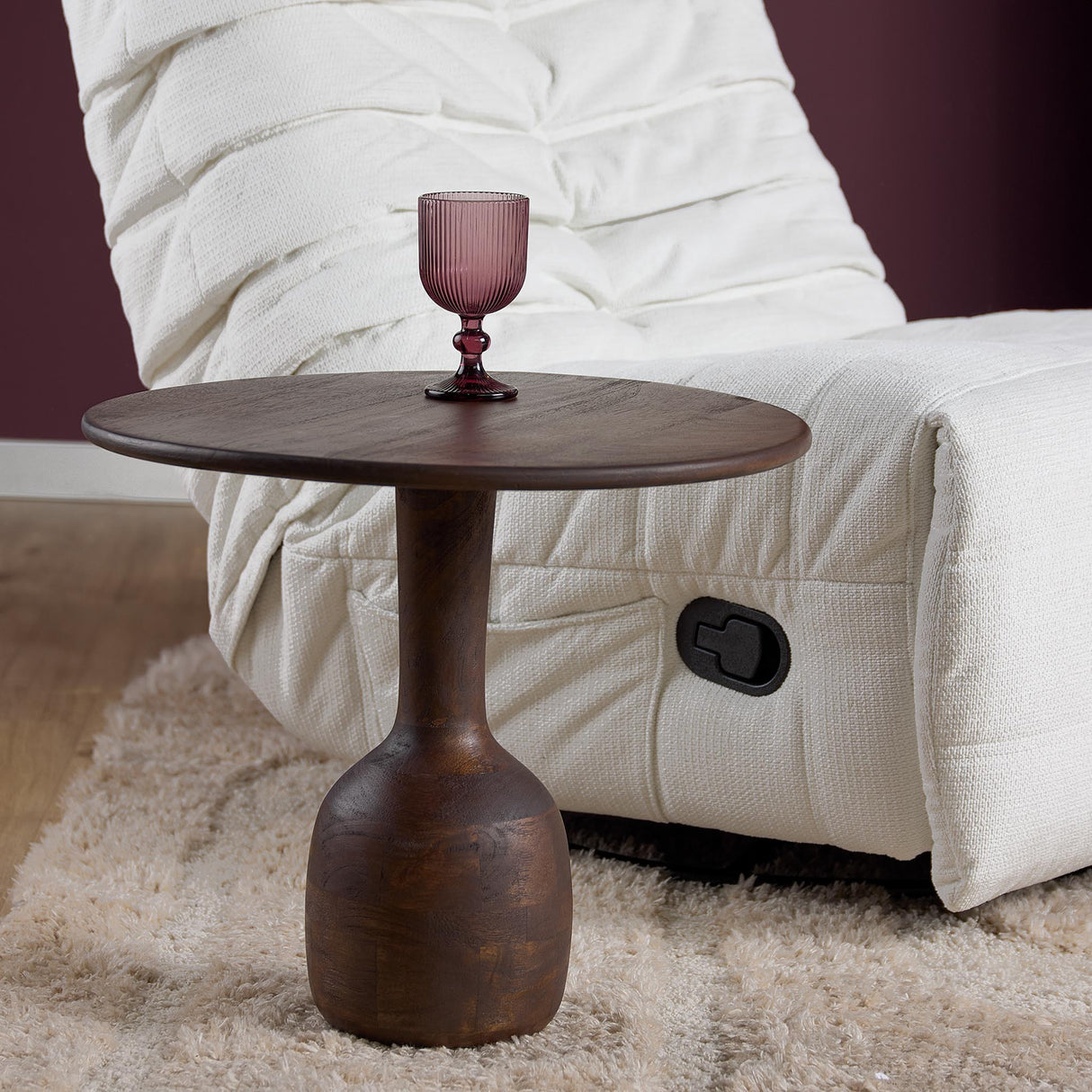 Side Table – Mango Wood, Brown Finish, Sculptural Design – Donna | Starfurn