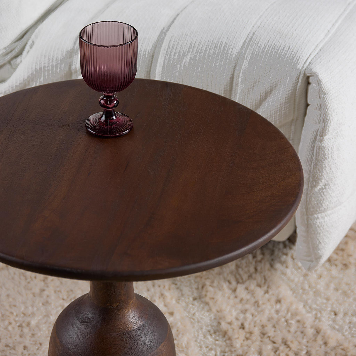 Side Table – Mango Wood, Brown Finish, Sculptural Design – Donna | Starfurn