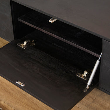 Floating TV Unit – Mango Wood, Black, Push-to-Open – Vision | Starfurn