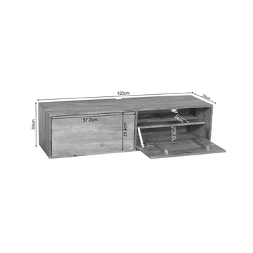Floating TV Unit – Solid Mango Wood, Handleless Design, Push-to-Open Function – Vision | Starfurn