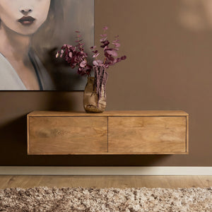 Floating TV Unit – Solid Mango Wood, Handleless Design, Push-to-Open Function – Vision | Starfurn