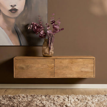 Floating TV Unit – Solid Mango Wood, Handleless Design, Push-to-Open Function – Vision | Starfurn