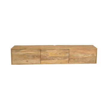 Floating TV Unit - Light Mango Wood, Clean Lines, Handleless Doors - Vision | Starfurn