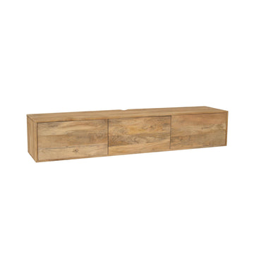Floating TV Unit - Light Mango Wood, Clean Lines, Handleless Doors - Vision | Starfurn