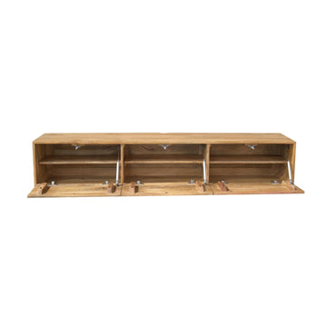 Floating TV Unit - Light Mango Wood, Clean Lines, Handleless Doors - Vision | Starfurn