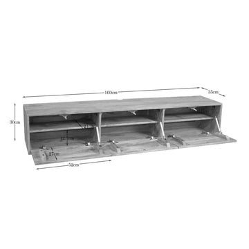 Floating TV Unit - Light Mango Wood, Clean Lines, Handleless Doors - Vision | Starfurn