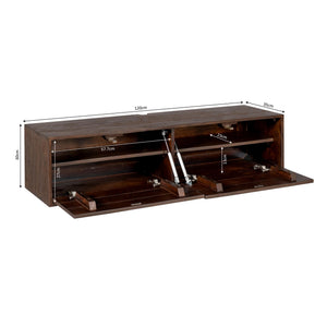 TV Möbel – Braun Mangoholz, Wandmontage Design, Grifflose Türen, 120 cm - Vision | Starfurn