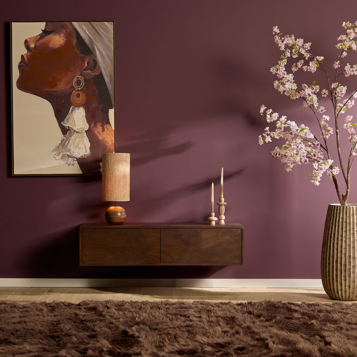 TV Möbel – Braun Mangoholz, Wandmontage Design, Grifflose Türen, 120 cm - Vision | Starfurn
