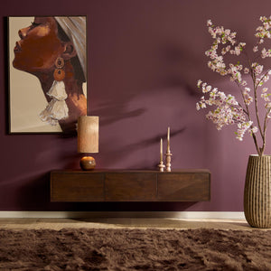 TV Unit – Brown Finish, Mango Wood Material, Floating Design – Vision | Starfurn