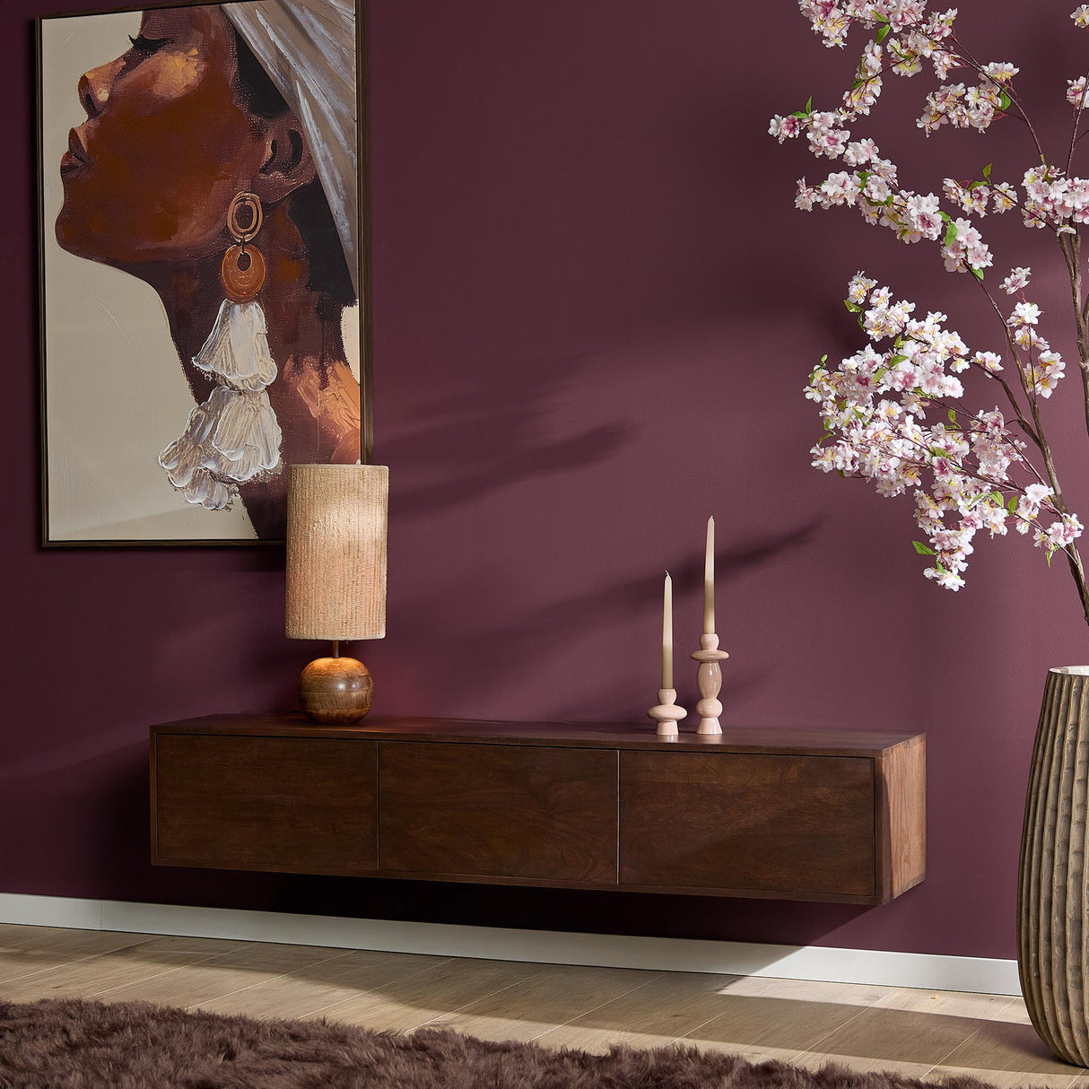 TV Unit – Brown Finish, Mango Wood Material, Floating Design – Vision | Starfurn