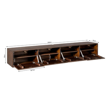 Floating TV Unit - Mango Wood, Brown Finish, Handleless - Vision | Starfurn