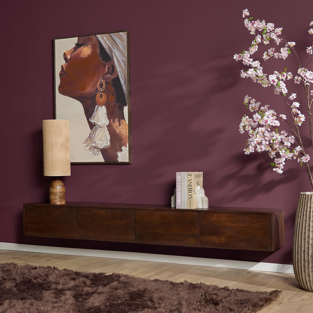 TV-Möbel – Mangoholz Material, Wandmontiertes Design, Mattes Finish - Vision | Starfurn