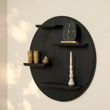 Wandregal – Mangoholz Konstruktion, Schwarze Oberfläche, Wandmontage Design – Lena | Starfurn