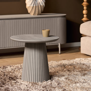 Couchtisch – Mangoholz Material, Runde Form, Taupe Farbe, 50 cm - Solana | Starfurn