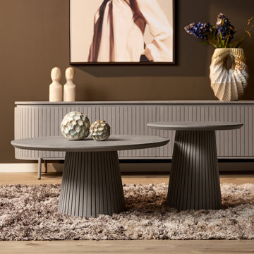 Couchtisch – Mangoholz Material, Runde Form, Taupe Farbe, 50 cm - Solana | Starfurn