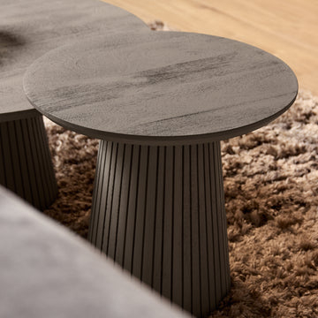 Couchtisch – Mangoholz Material, Runde Form, Taupe Farbe, 50 cm - Solana | Starfurn