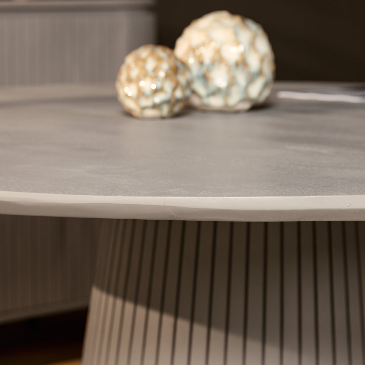 Dining Table – Round Shape, Taupe, Slat Pattern – Solana | Starfurn